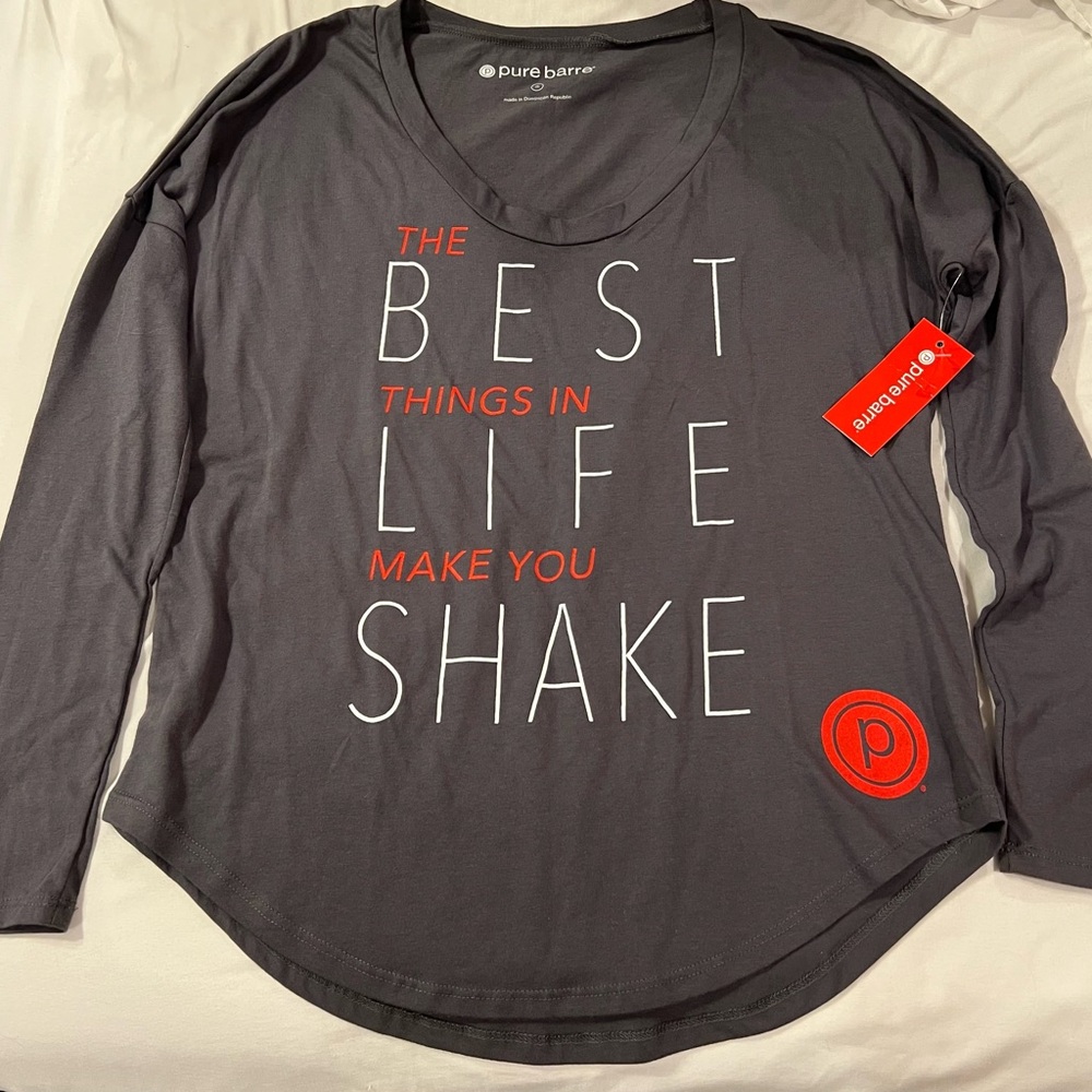 Pure Barre Charcoal Long Sleeve Tee with Red Accents
